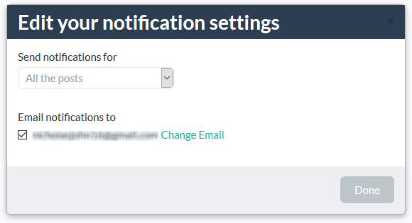 Notifications settings window